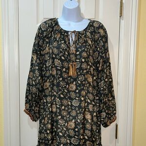 Natural Life Lula Tiered Maxi Floral Dress Sz M Boho Cottagecore Peasant READ